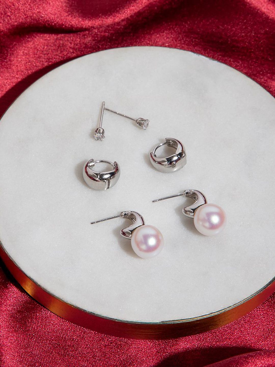 Buy Maasha Set Of 3 Stone Studded Hoop & Stud Earrings -  - Accessories for Women