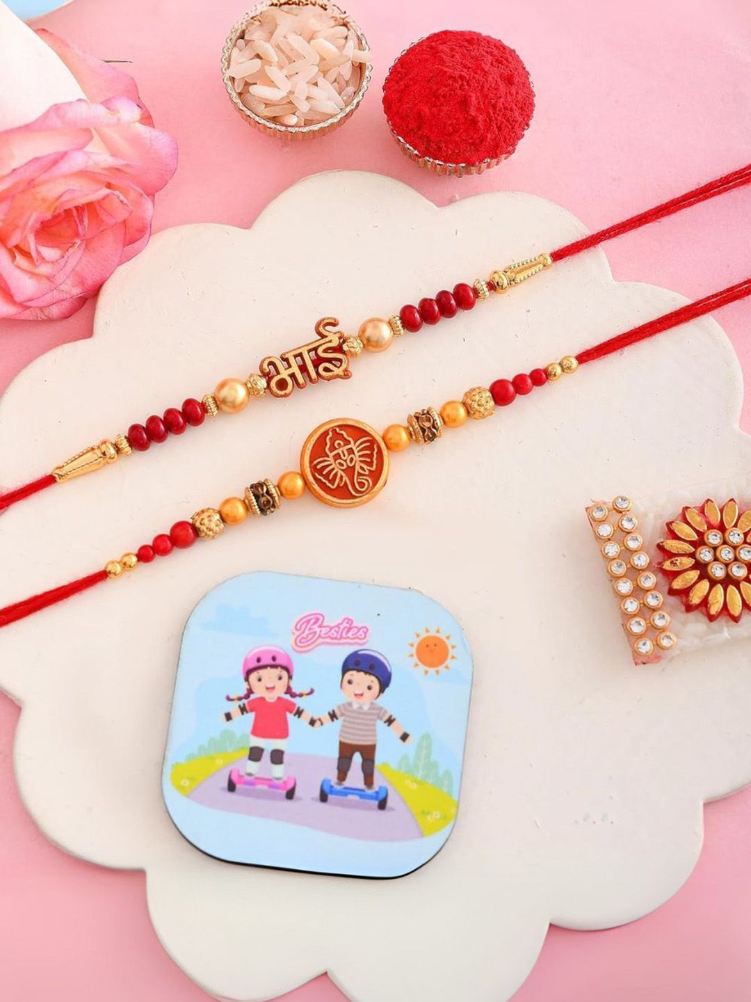 CraftVatika Men Set of 2 Rakhis With Fridge Magnet