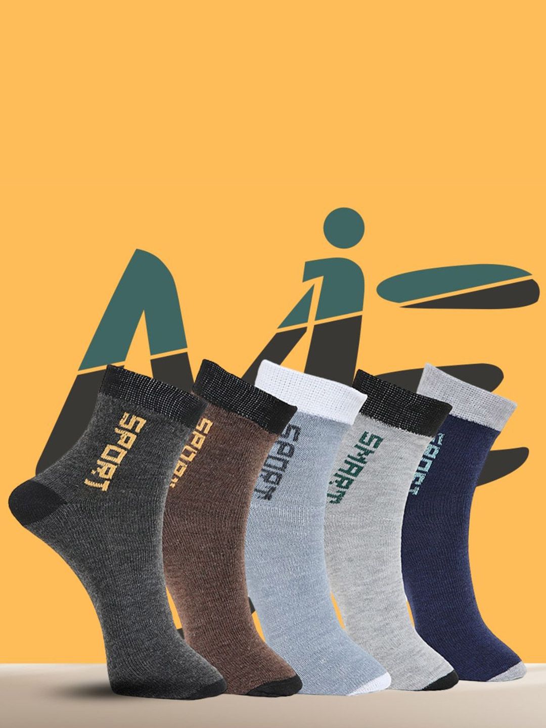 MJE Pack Of 5 Printed Mid Rise Ankle Length Socks