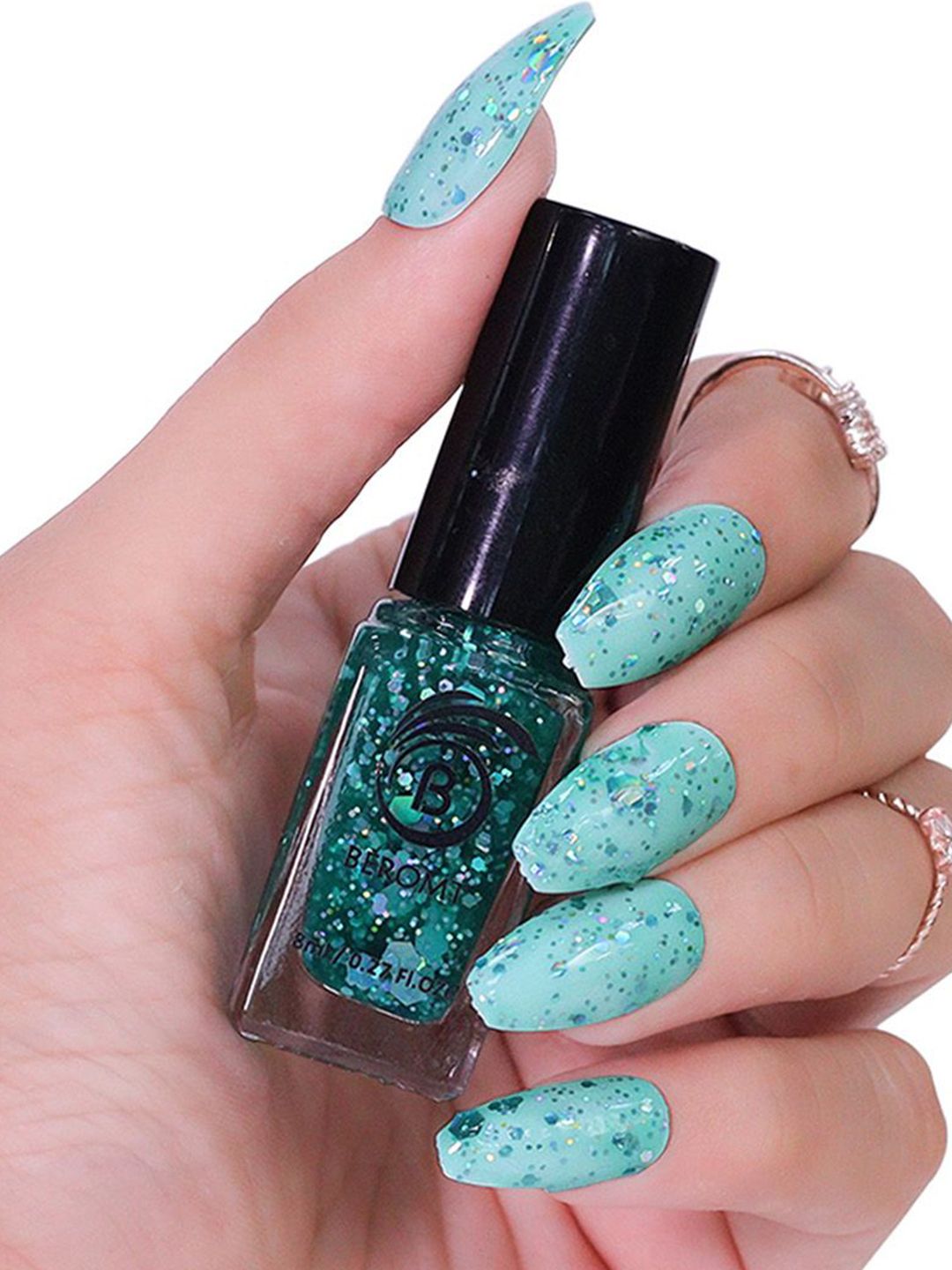 BEROMT Hexa Holo Chunky Glitter Quick Dry Nail Polish- 8 ml- Blue BNP 226