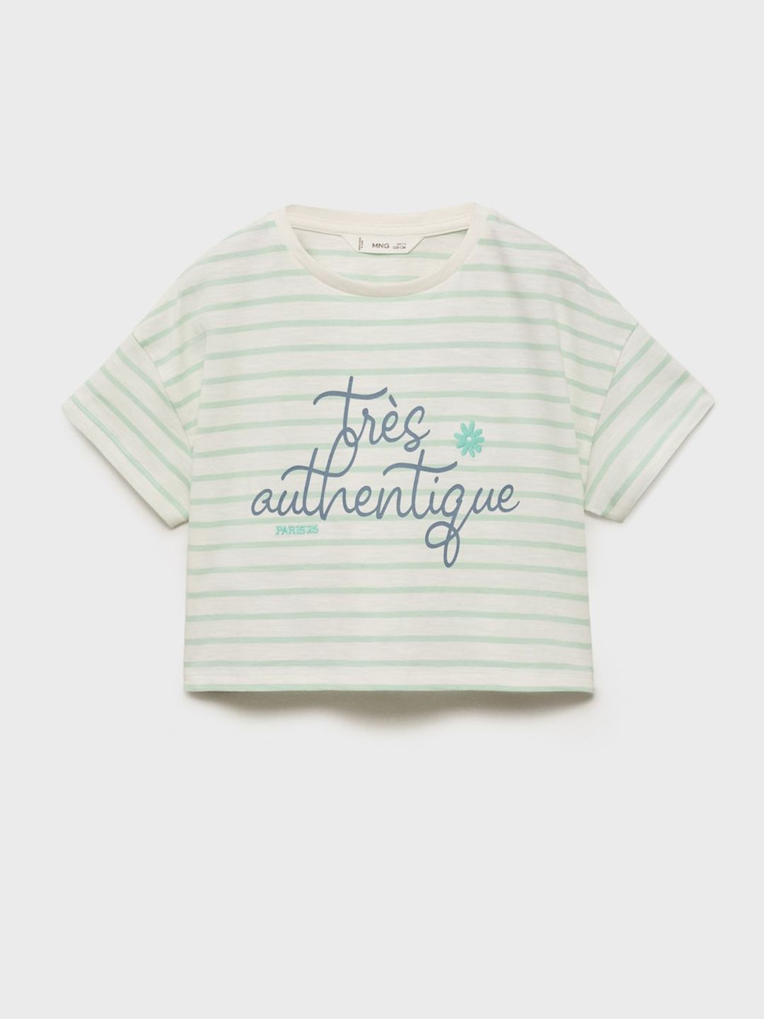 Mango Kids Girls Pure Cotton Striped Typography Printed T-shirt