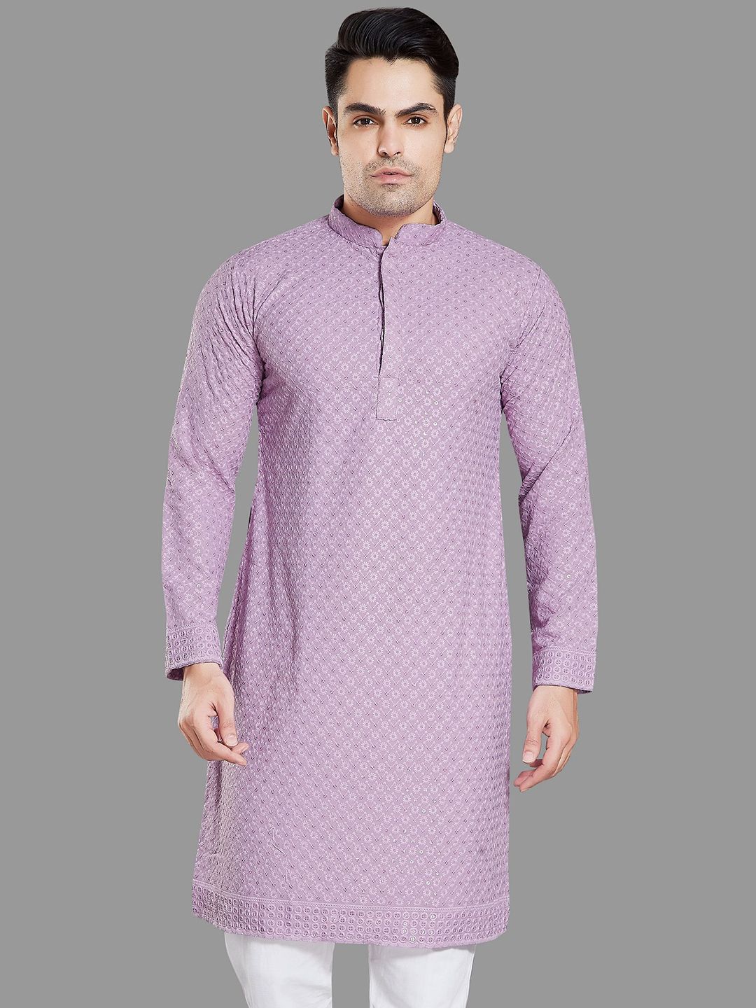 PulseIQ Floral Embroidered Chikankari Straight Kurta