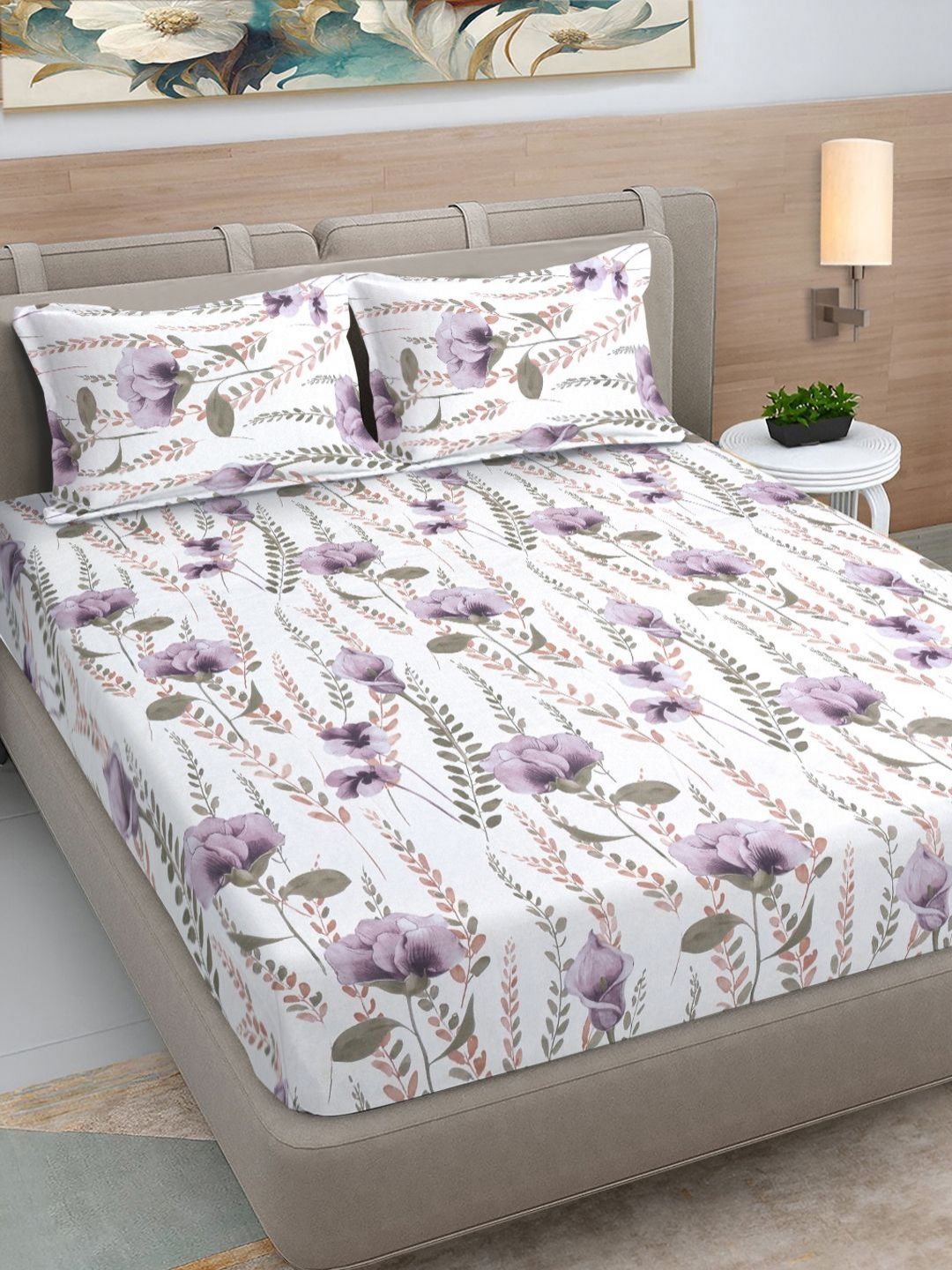 Buy FABINALIV White Floral Printed 300 TC King Bedsheet Set 2.50 M X 2.25 M -  - Home for Unisex