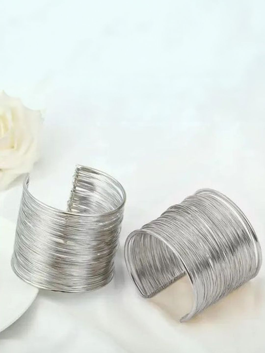 Sangria Set Of 2 Silver Plated Oxidised Cuff Bracelets