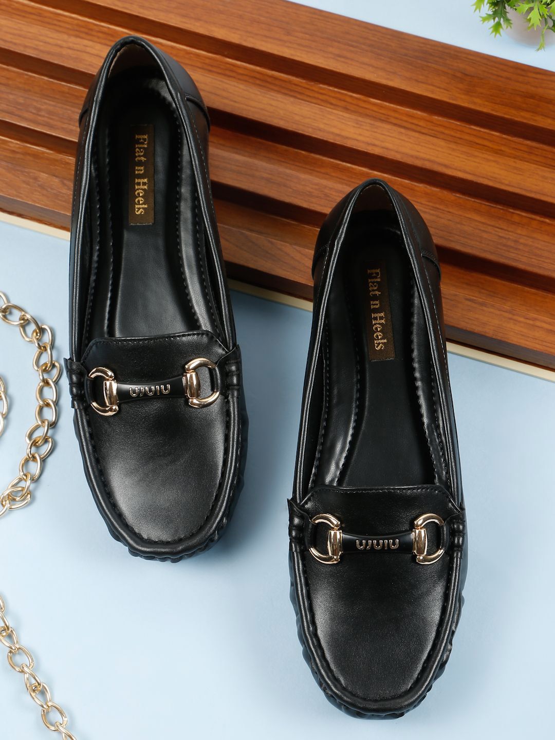 Flat n Heels Women Solid Slip-On Horsebit Loafers