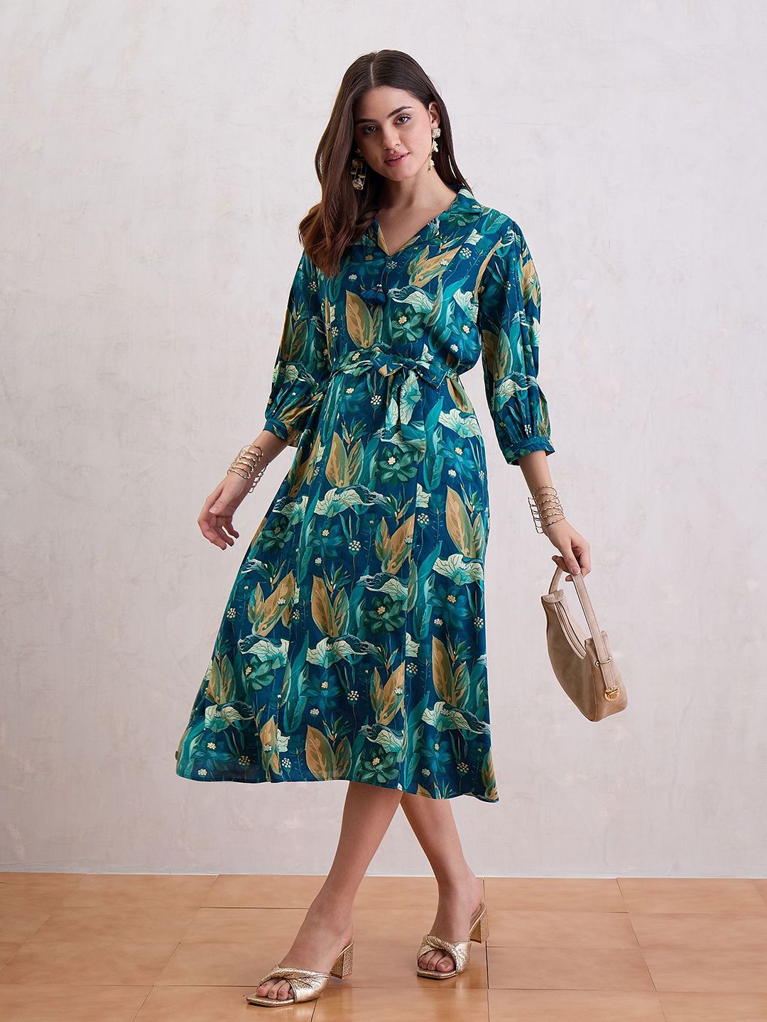 CHETI Floral Printed Fit & Flare Maxi Dress