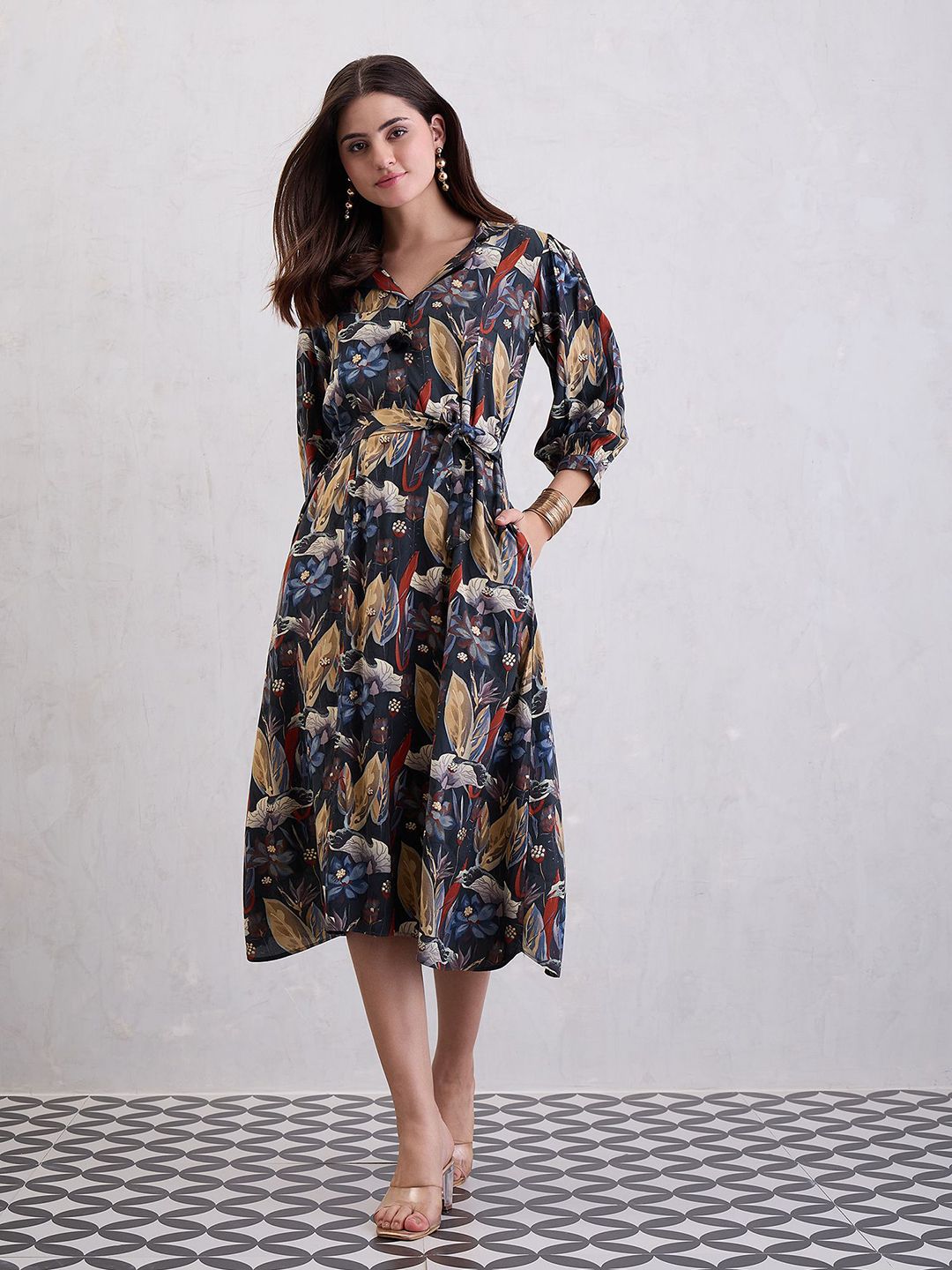 CHETI Floral Printed Fit & Flare Maxi Dress