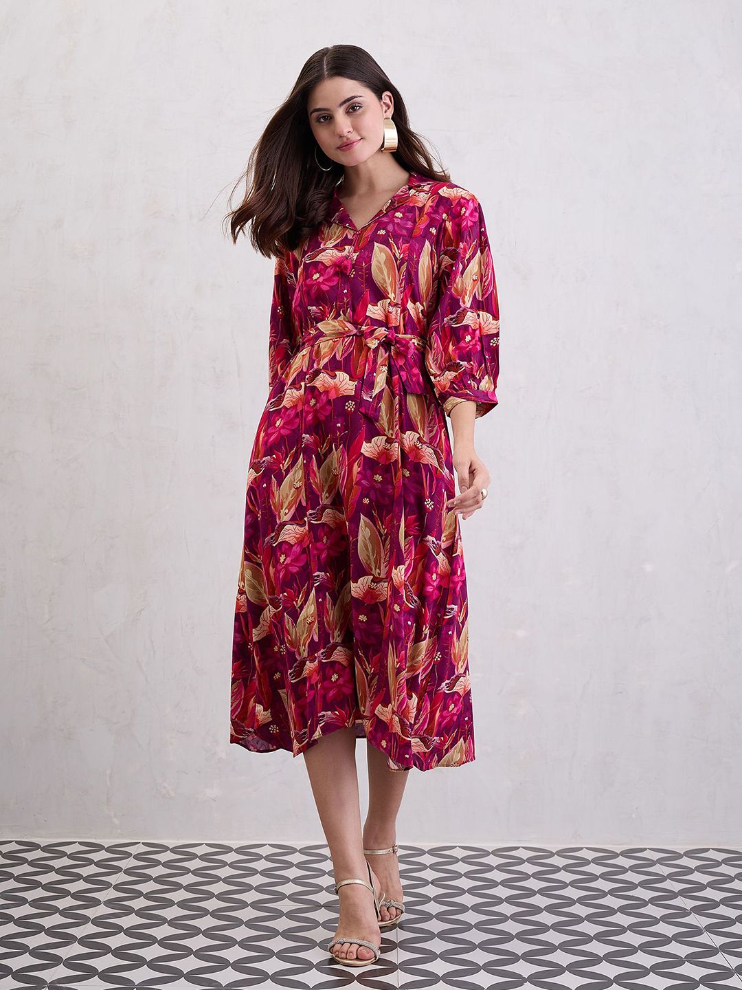 CHETI Floral Printed Fit & Flare Maxi Dress