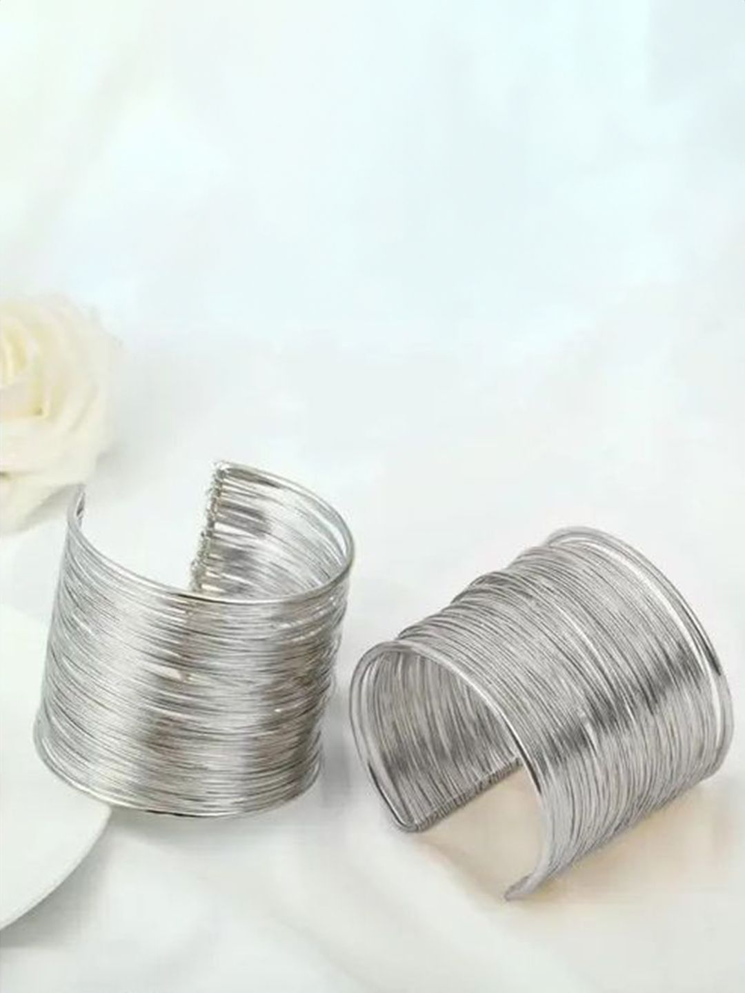 Sangria Set Of 2 Silver Plated Oxidised Cuff Bracelets