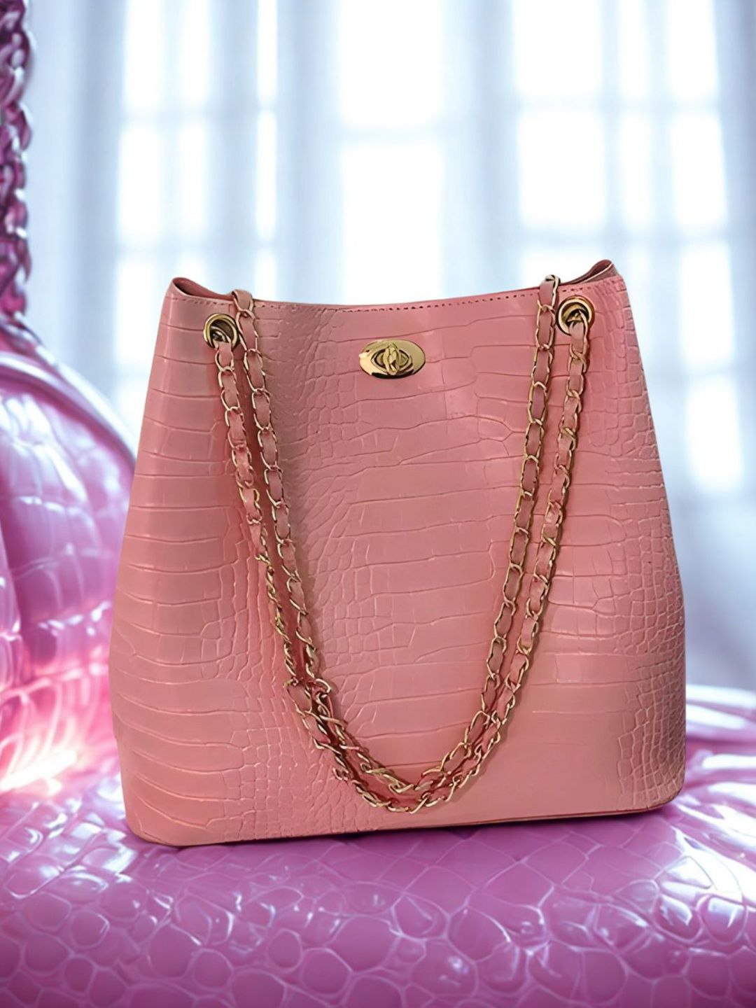 LIKE STYLE Women Casual Textured PU Shoulder HandBag