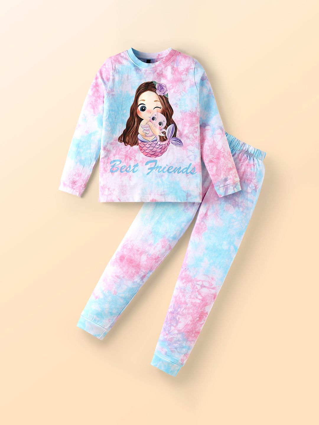 UNICORNS Kids Tie & Dye Mermaid Printed Pure Cotton Full Sleeves Night Suit
