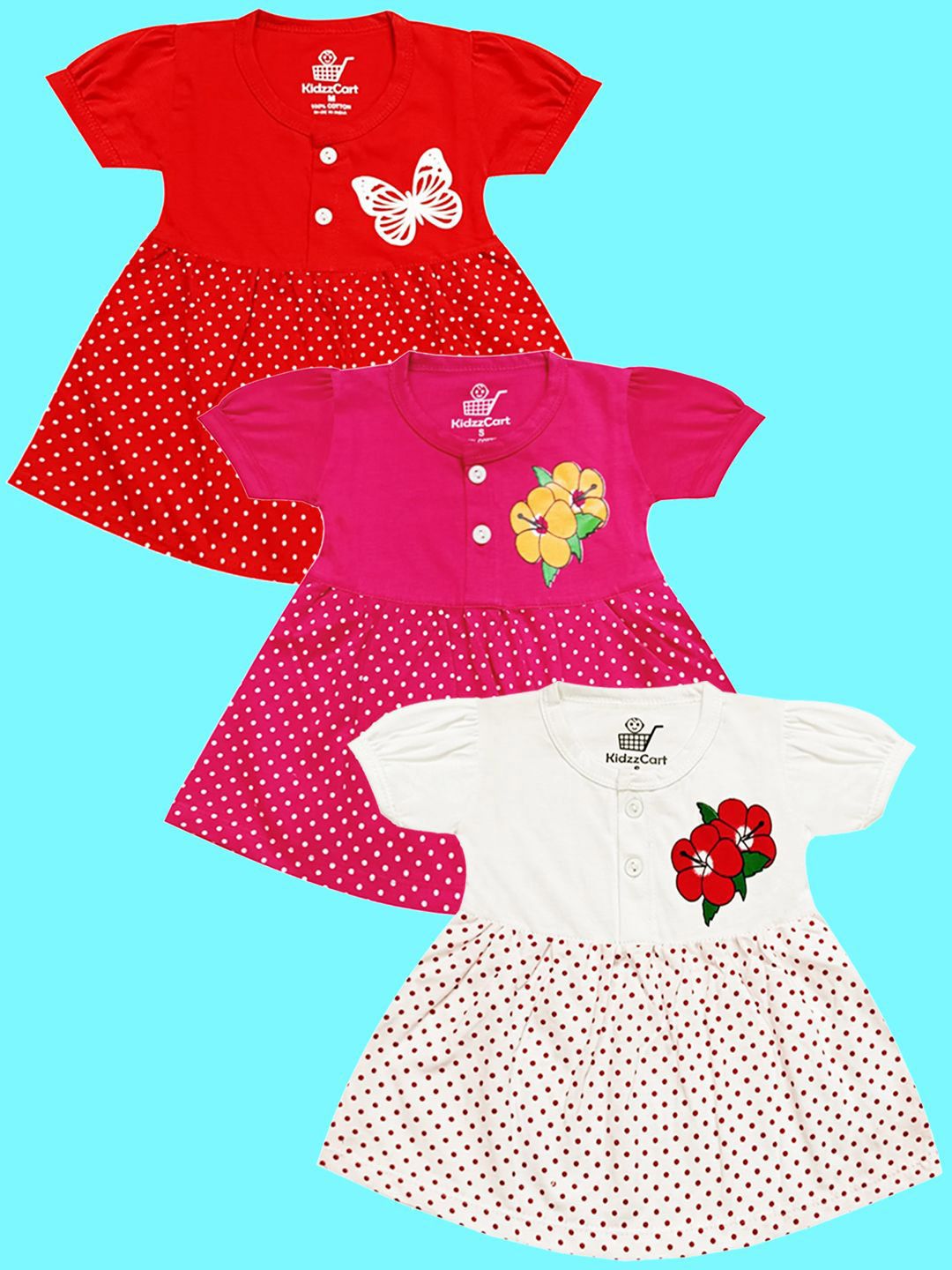 KidzzCart Pack Of 3 Polka Dot Print Fit & Flare Dress