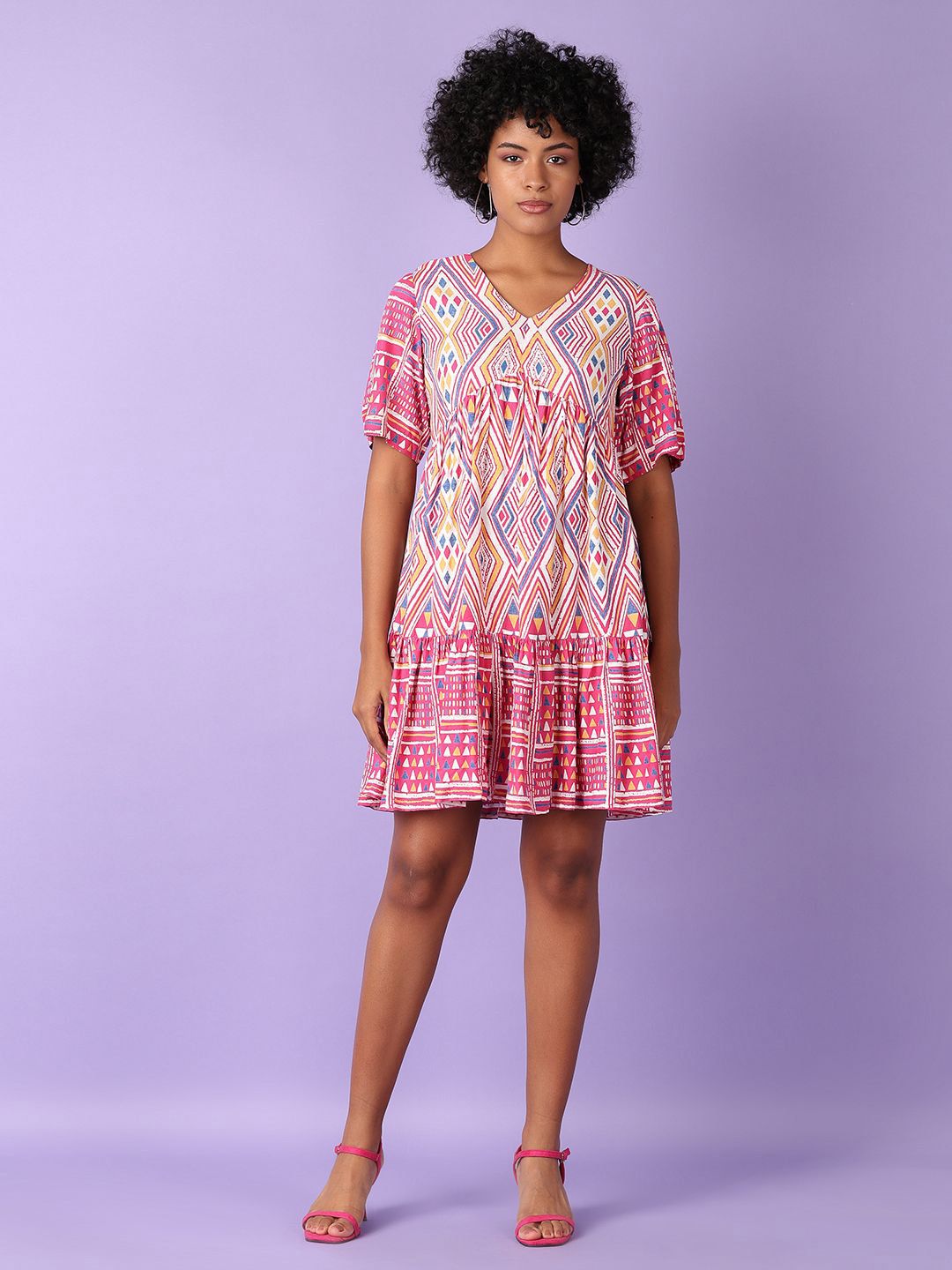 LIMEROAD Ethnic Printed V-Neck Ethnic Dress