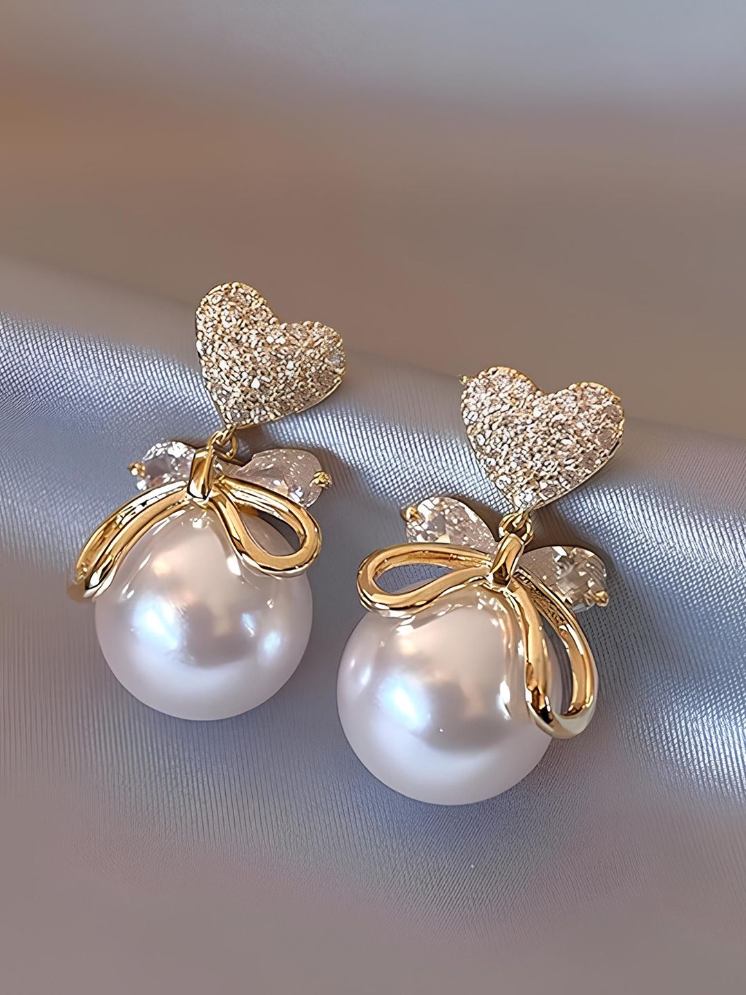 KARISHMA KREATIONS Gold Plated Stones Studed Pearls Beaded Heart Shaped Drop Earrings