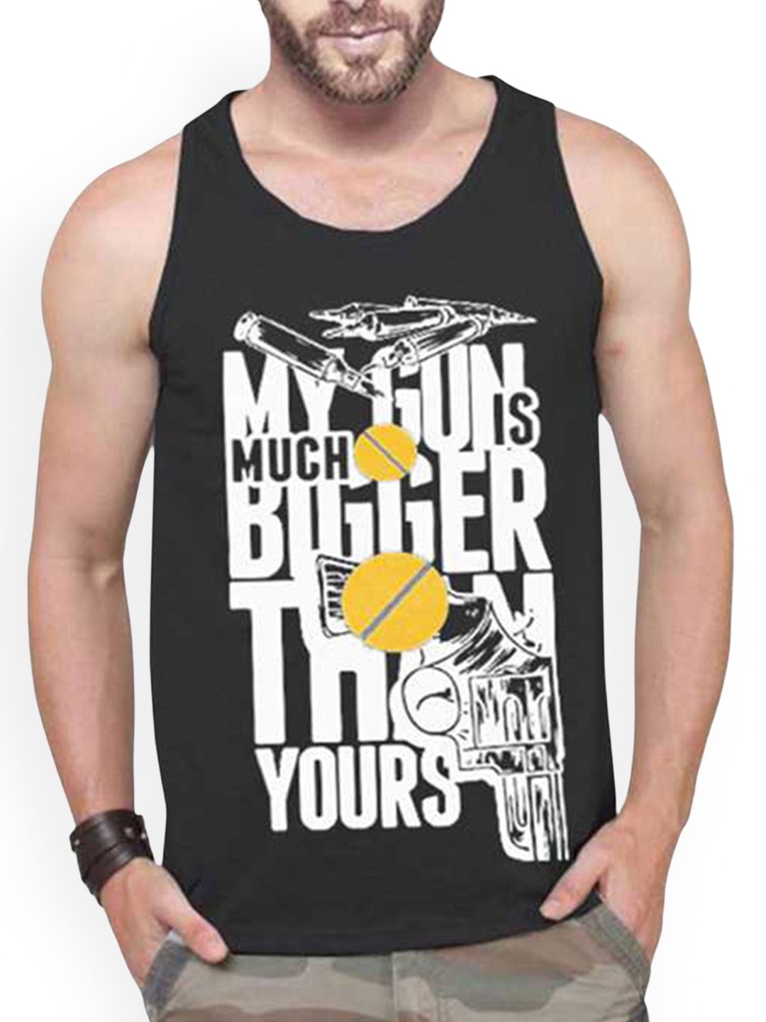 TRIPR Printed Cotton Gym Vest TBLVESTGUN