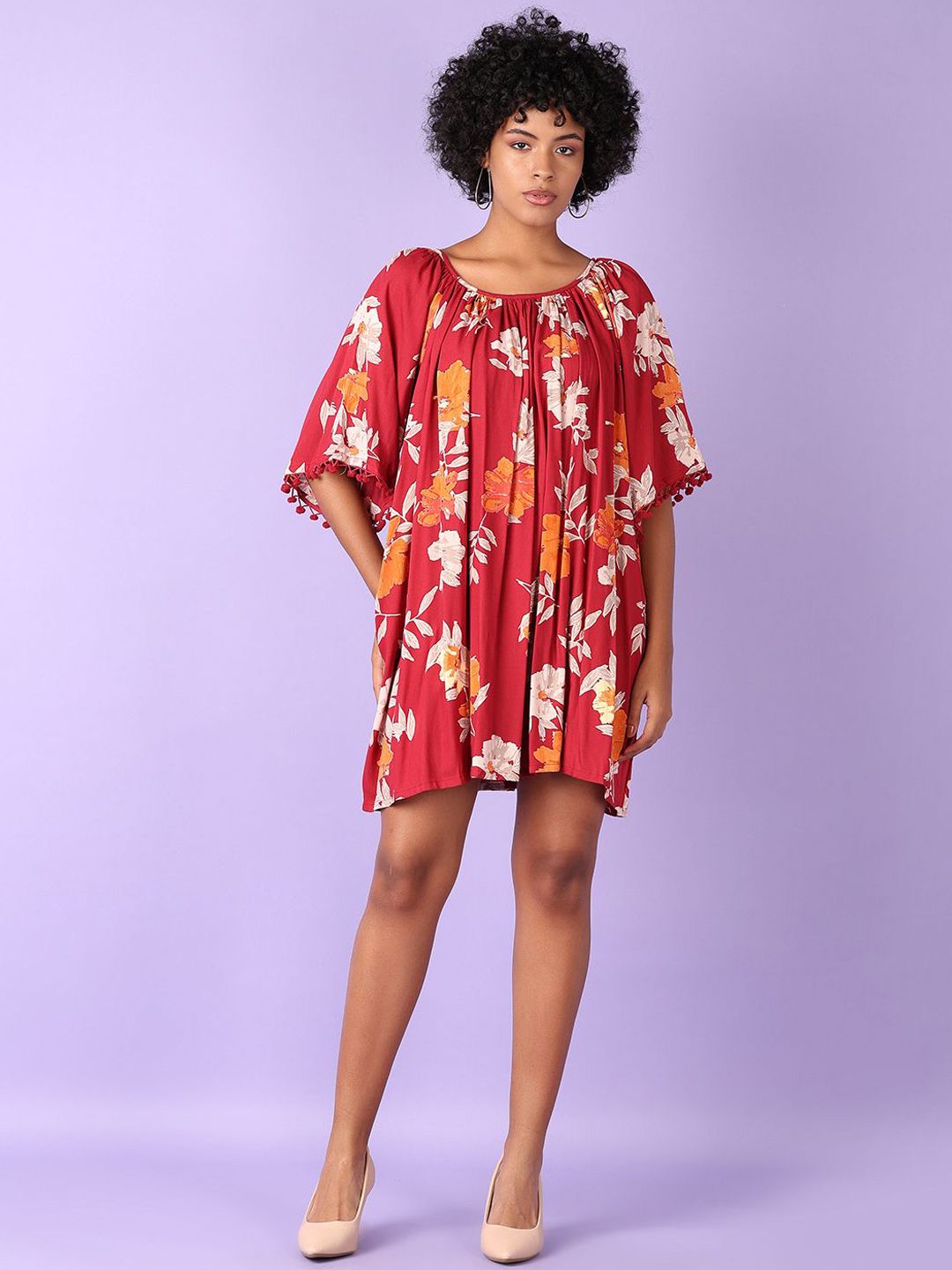 LIMEROAD Floral Printed Round-Neck Ethnic Dress