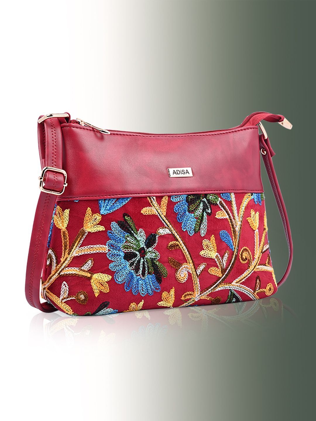 ADISA Floral Embroidered Structured Sling Bag