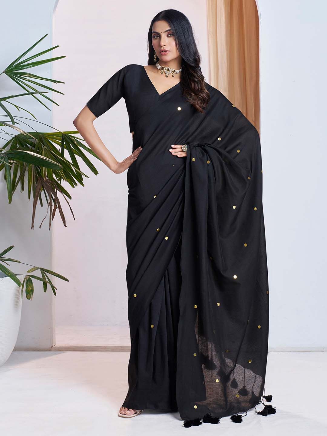 Mitera Sequinned Linen Blend Saree