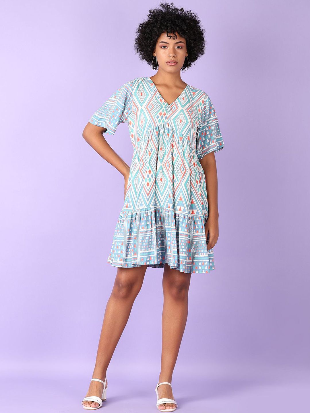 LIMEROAD Floral Printed V-Neck Ethnic Dress