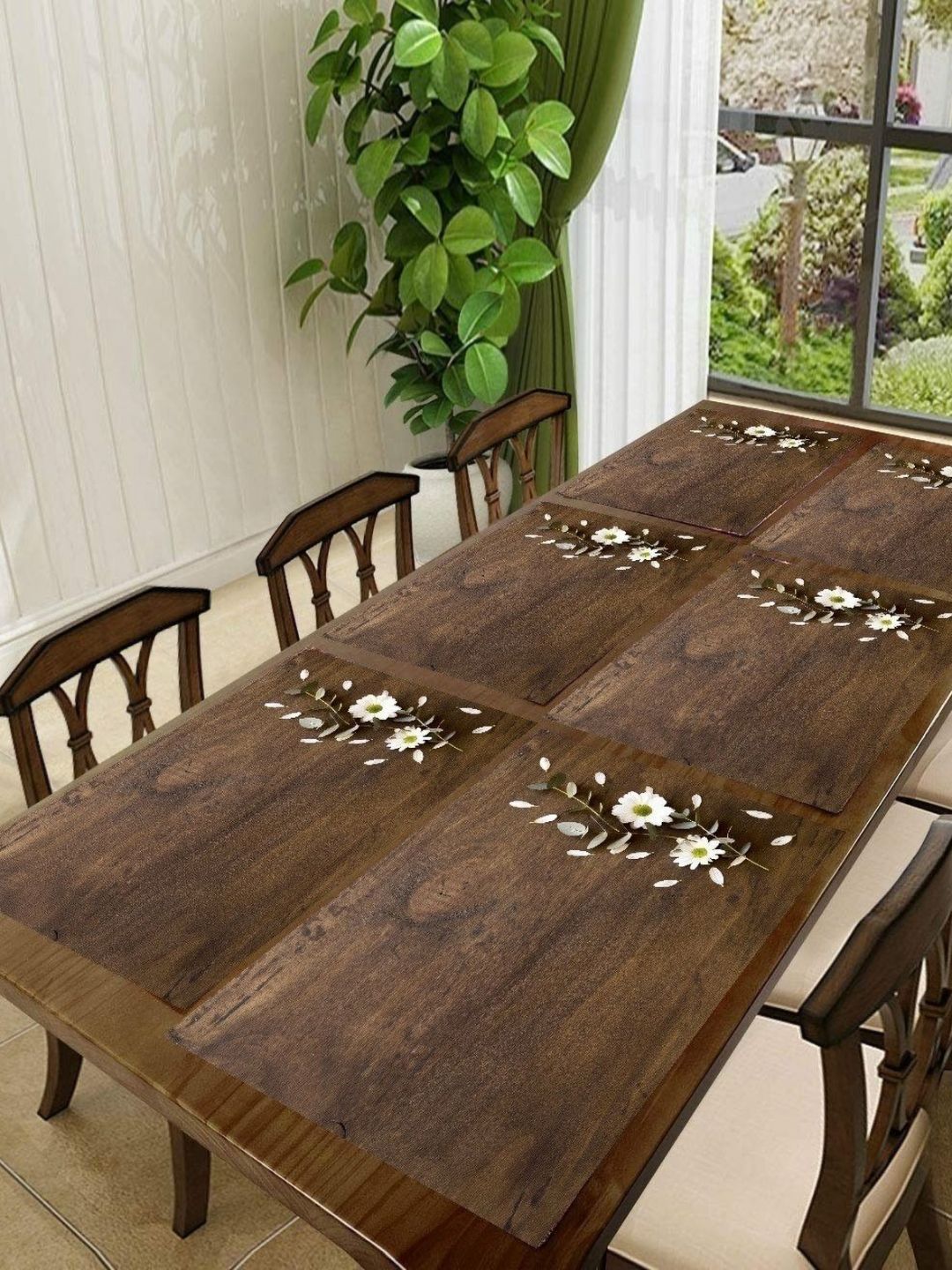 Aura 6Pcs Brown & White Printed Table Placemats