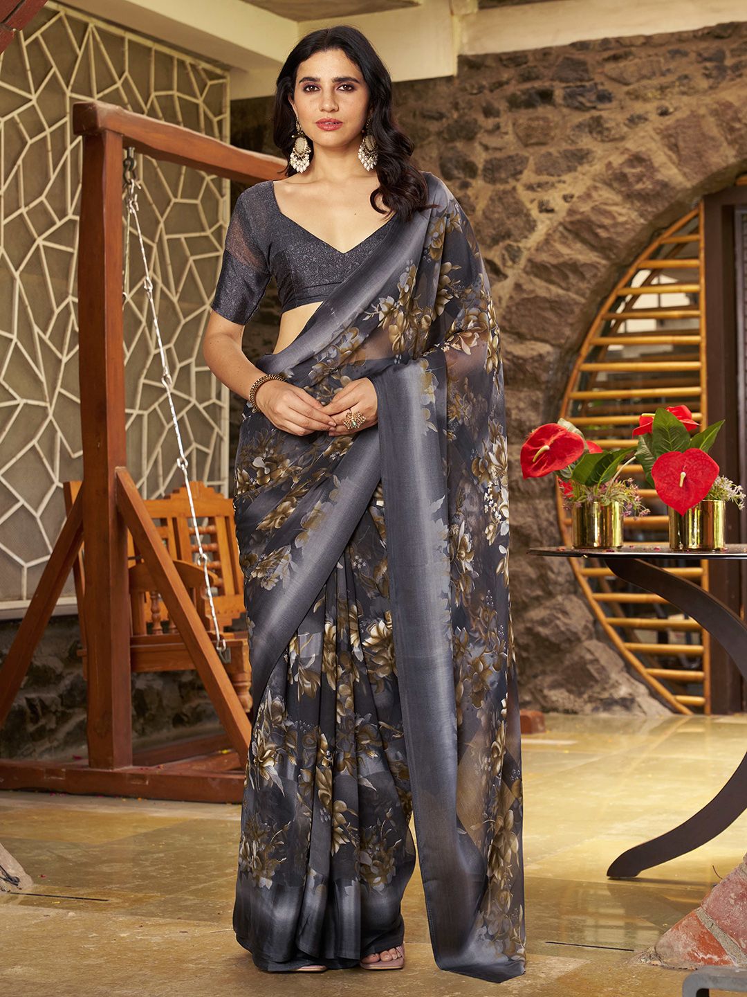 Sitanjali Floral Printed Satin Bagh Saree