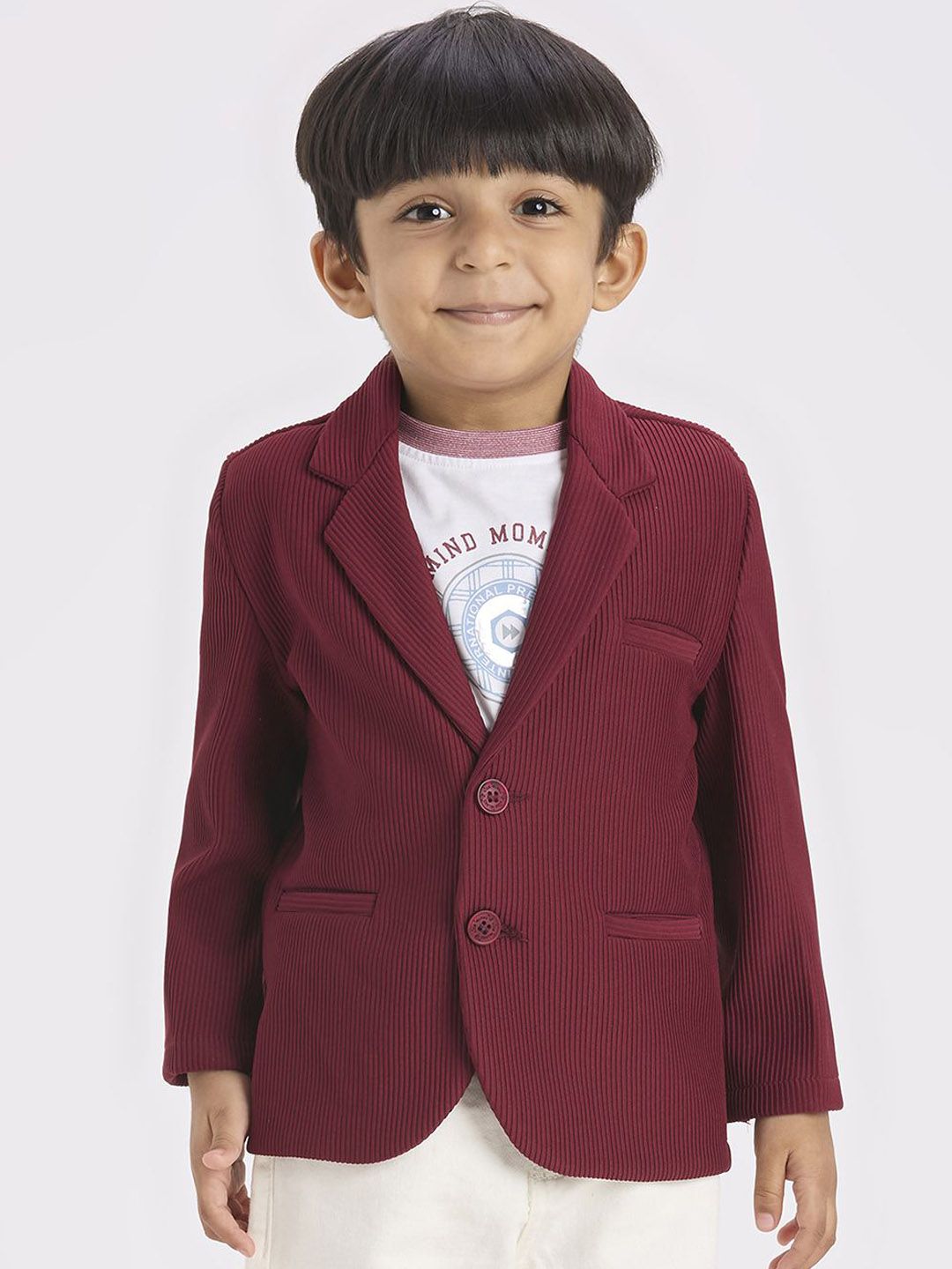 YK Boys Single-Breasted Slim-Fit Blazer With Printed T-Shirt