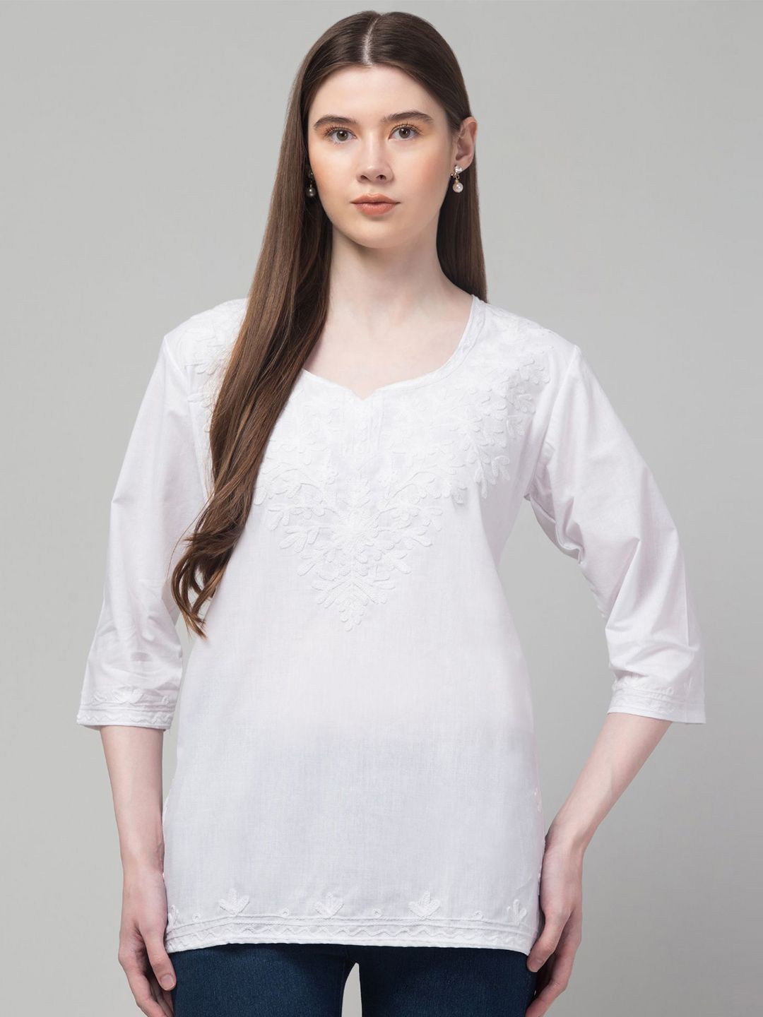 CROWN KING Floral Embroidered Pure Cotton Kurti