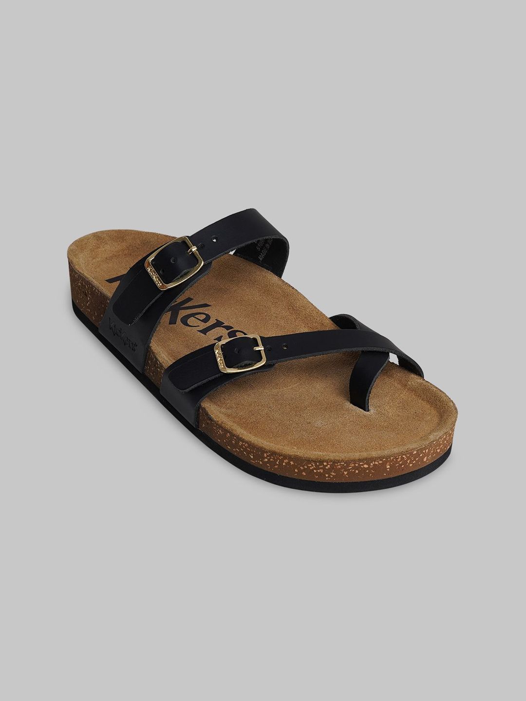 Kickers Women Textured Leather One Toe Flats With Buckles