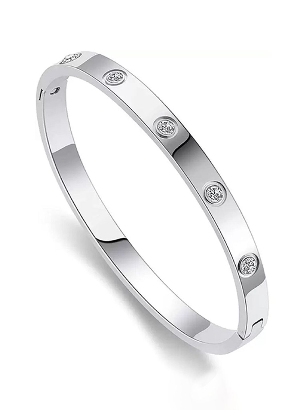 Women Silver-Plated American Diamond Kada Bracelet