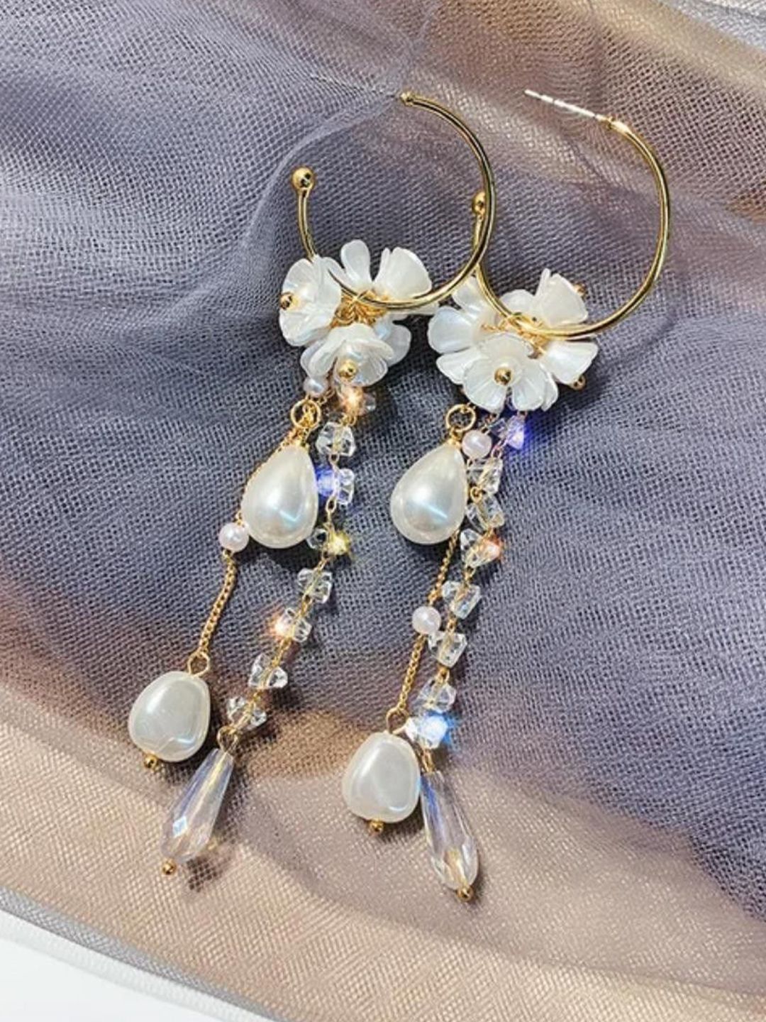 SZN Gold Plated Artificial Stones And Beads Contemporary Shaped Drop Earrings