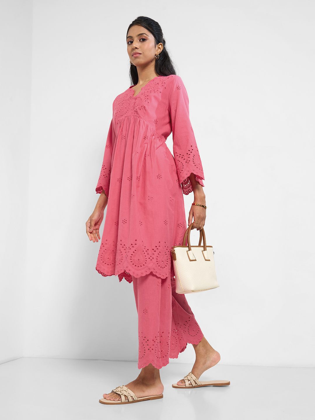 RANGMANCH BY PANTALOONS Floral Flared Sleeves V-Neck A-lIne Kurta