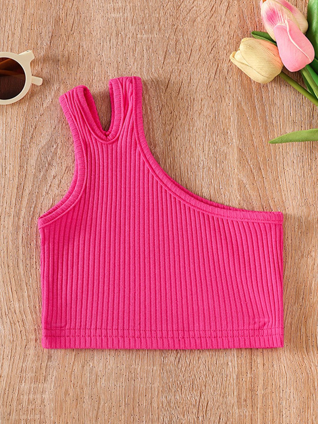 Girls Ribbed One Shoulder Crop Top