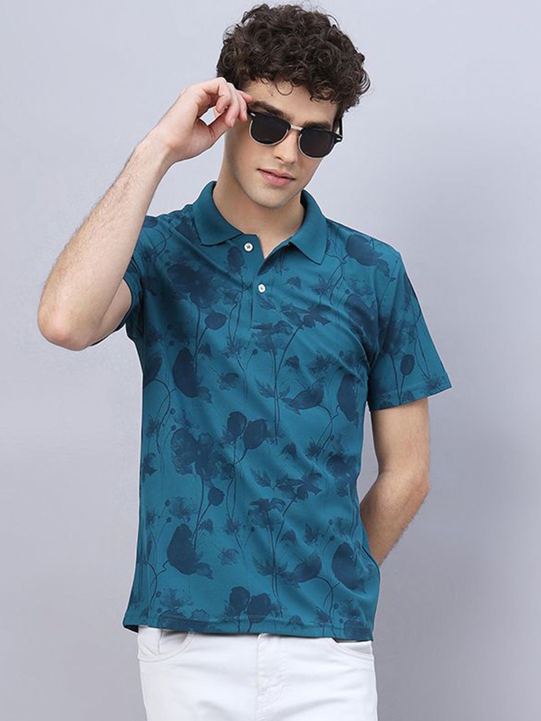 RELANE Floral Printed Polo Collar Cotton T-shirt