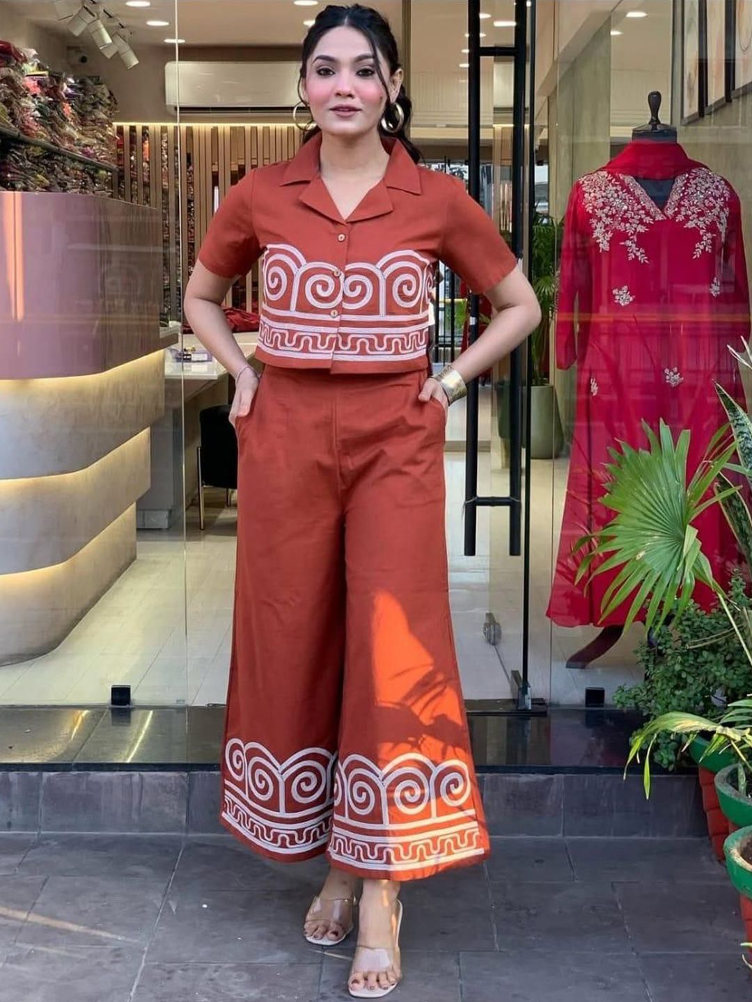 clothonus Embroidery Pure Cotton Shirt With Palazzo Co-Ord