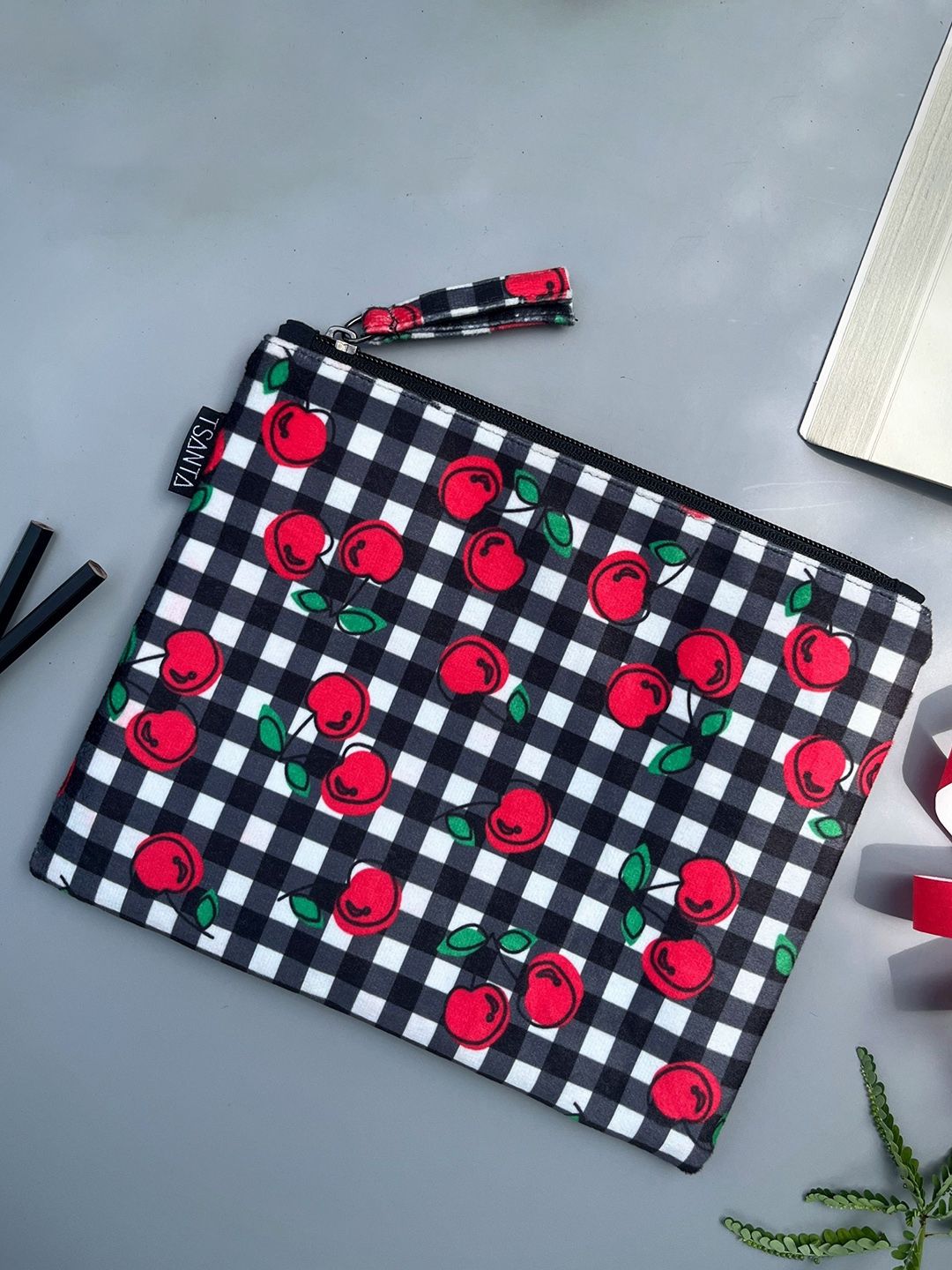 TSANTA Red & Black Cherry Printed Pouch
