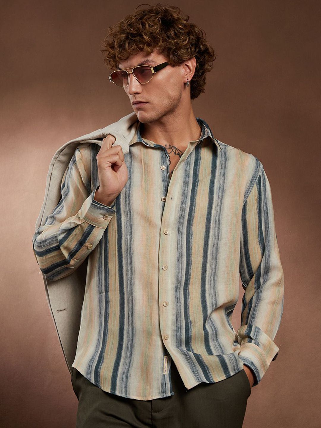 CAHOOT Striped Spread Collar Comfort Casual Shirt