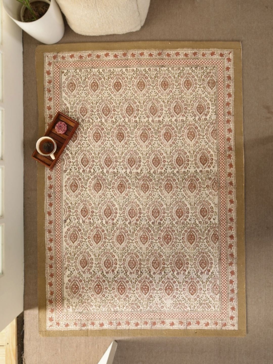 Peepul Tree Rust Ethnic Motifs Cotton Carpet