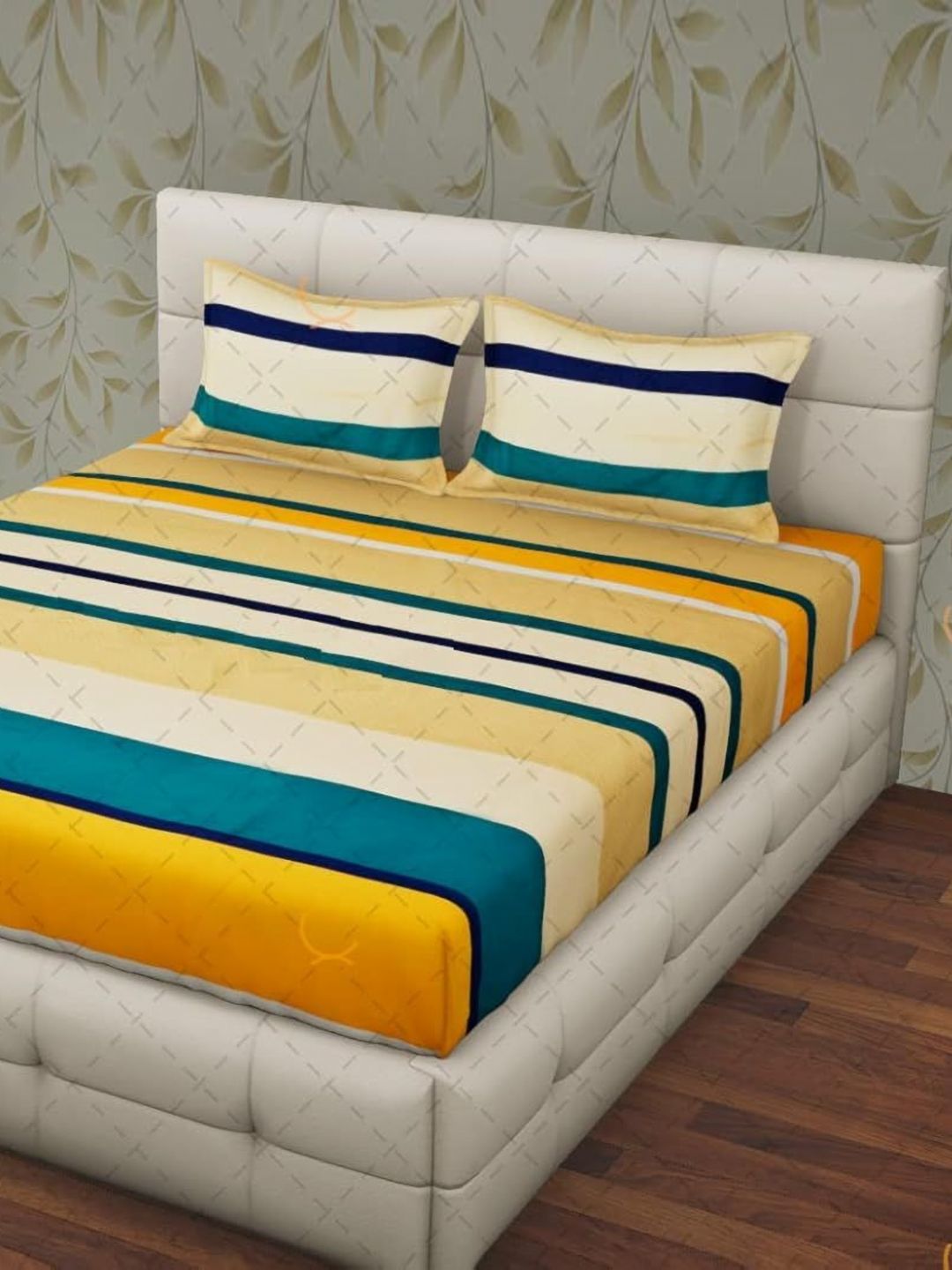 Buy Aura Yellow Striped Microfiber 144 TC Fitted Queen Fine Bedsheet With 2 Pillow Covers 60 X 78 Inches -  - Home for Unisex