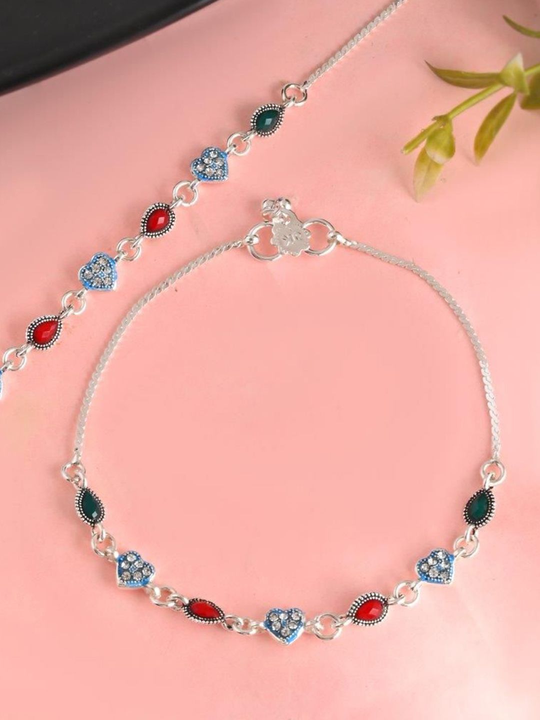 Sangria Silver-Plated Artificial Beads Anklet