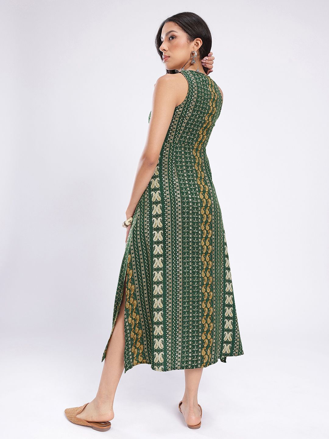 Paisley Printed Plunge V-Neck Empire Slit Midi Dress 7