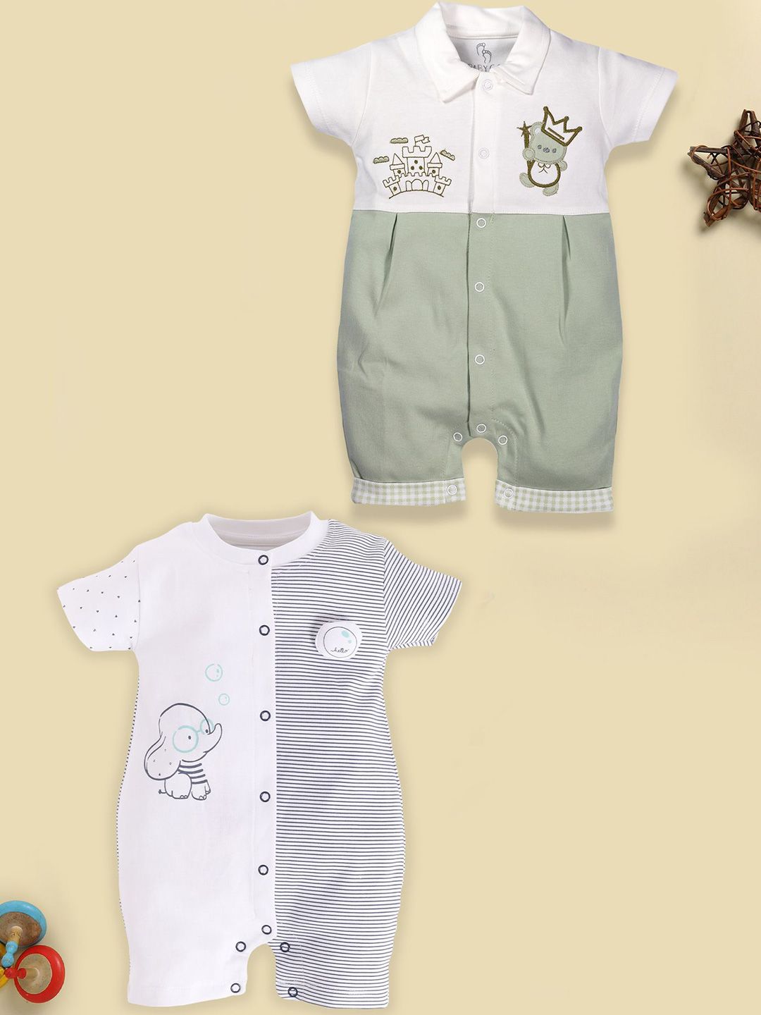 Buy BABY GO Black Infant Boys Pack Of 2 Printed Pure Cotton Rompers -  - Apparel for Boys