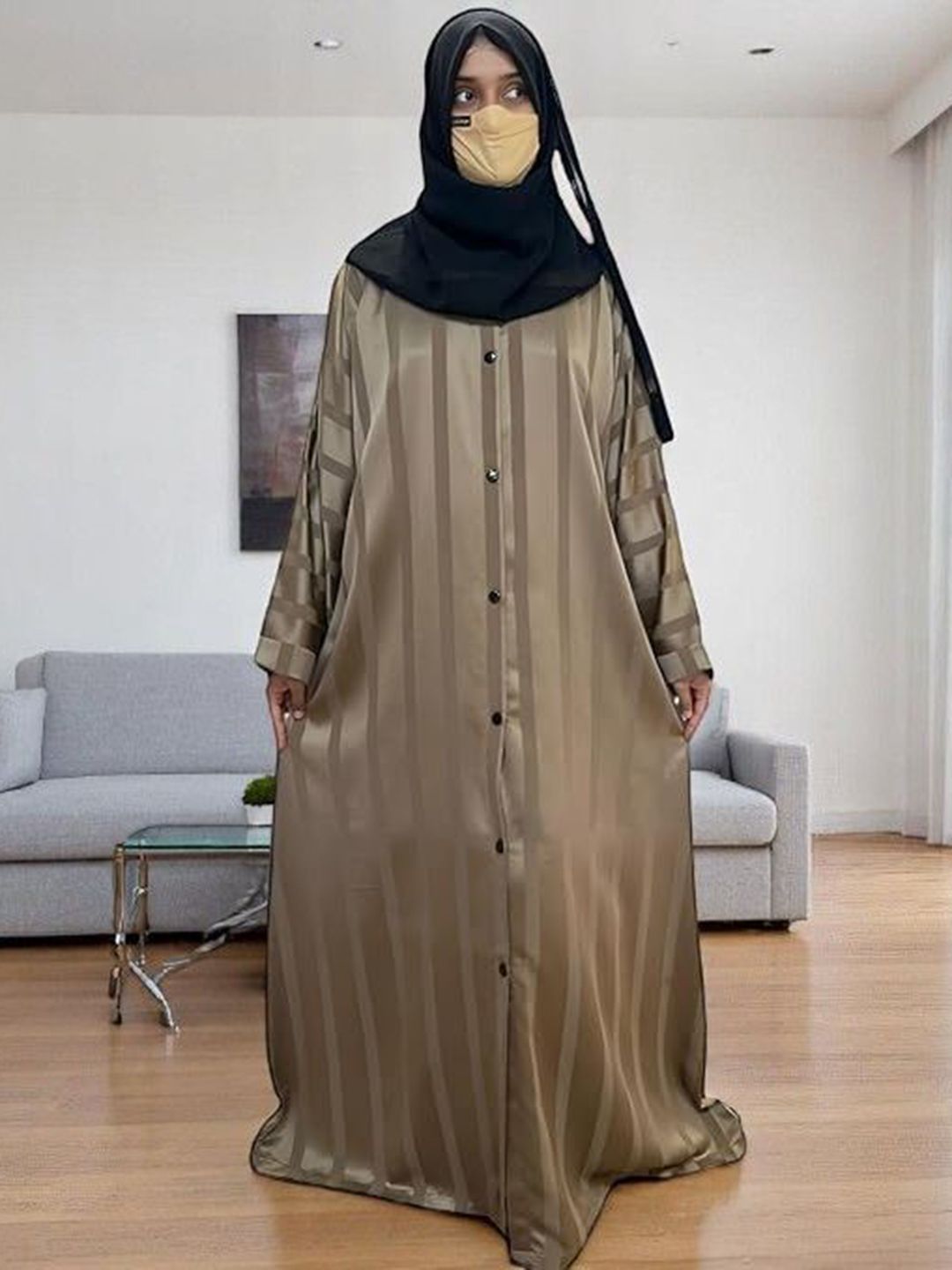BASHARIYA Front Open Abaya Kimono Sleeves With Hijab