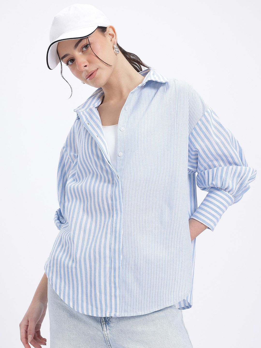 glitchez Striped Drop-Shoulder Relaxed Shirt