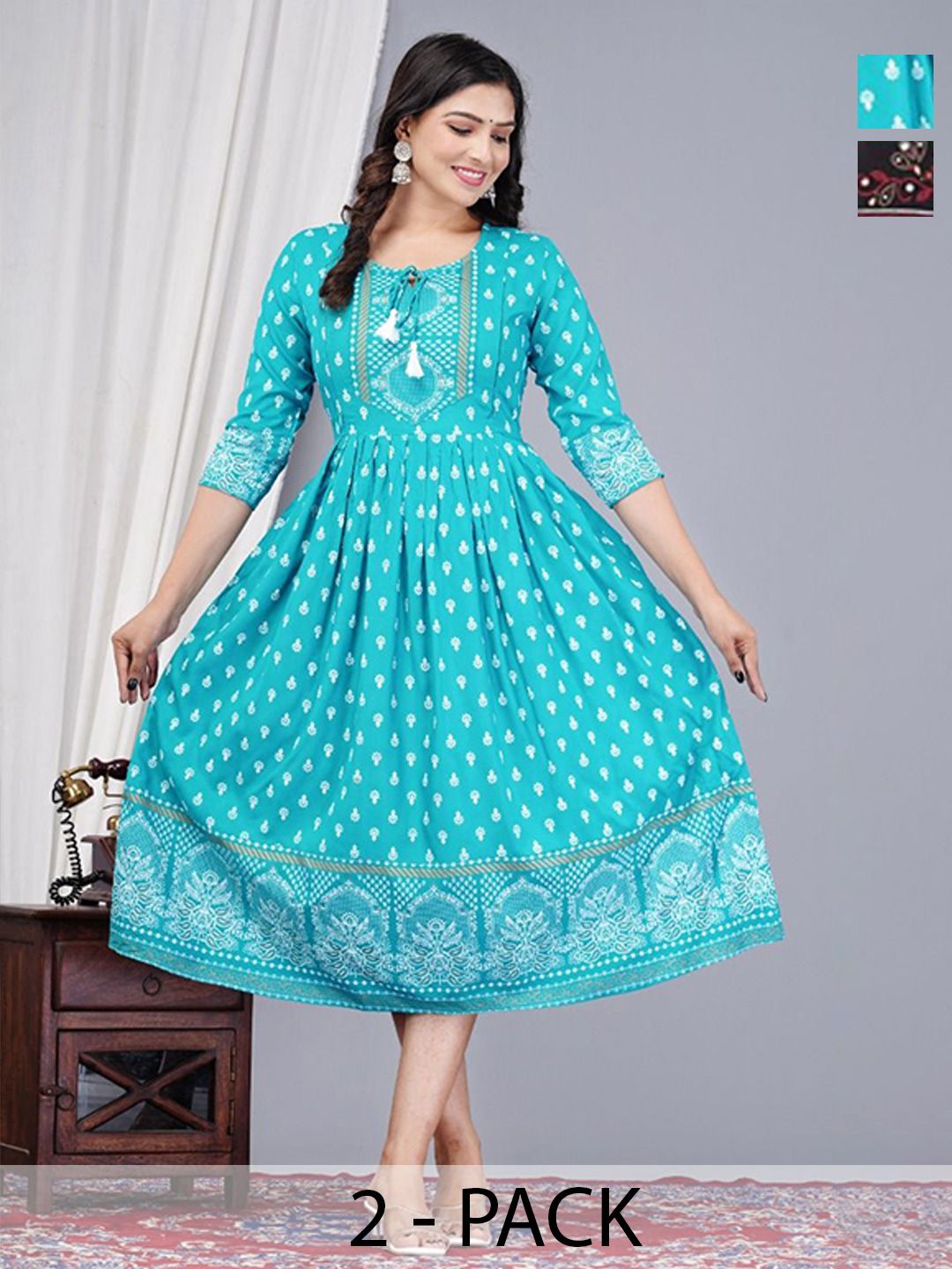 Vorcia Febtex Pack Of 2 Printed Anarkali Ethnic Dress