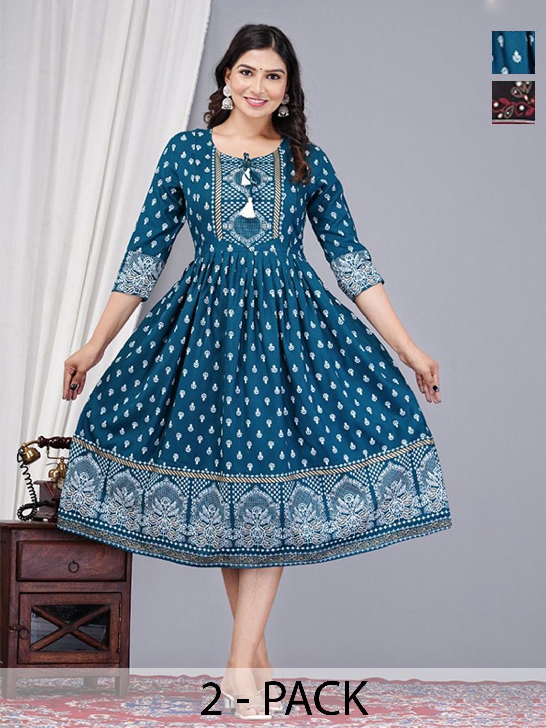 Vorcia Febtex Pack Of 2 Printed Anarkali Ethnic Dress
