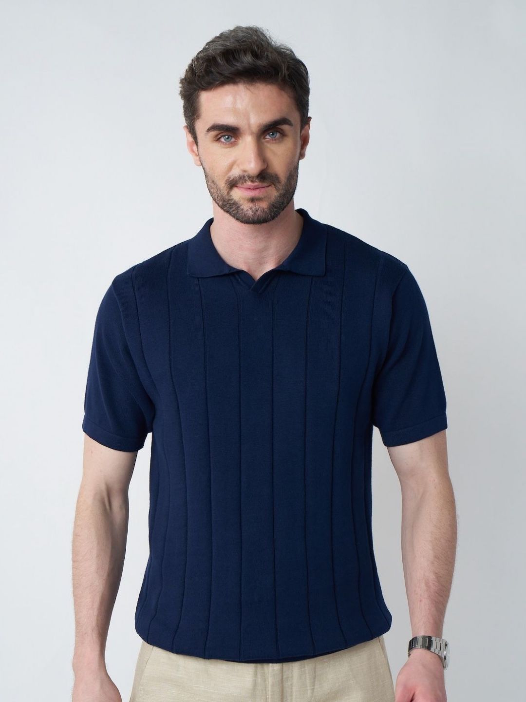 VELLURE Mens Half-Sleeve Striped Polo T-Shirt Pure Cotton