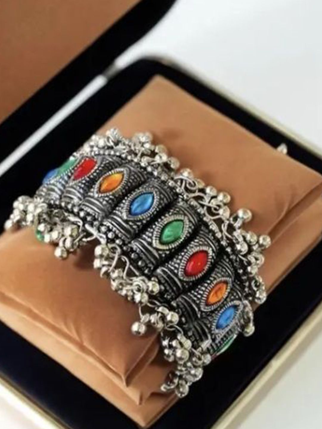 SZN Silver-Plated Artificial Stones and Beads Wraparound Oxidised Bracelet