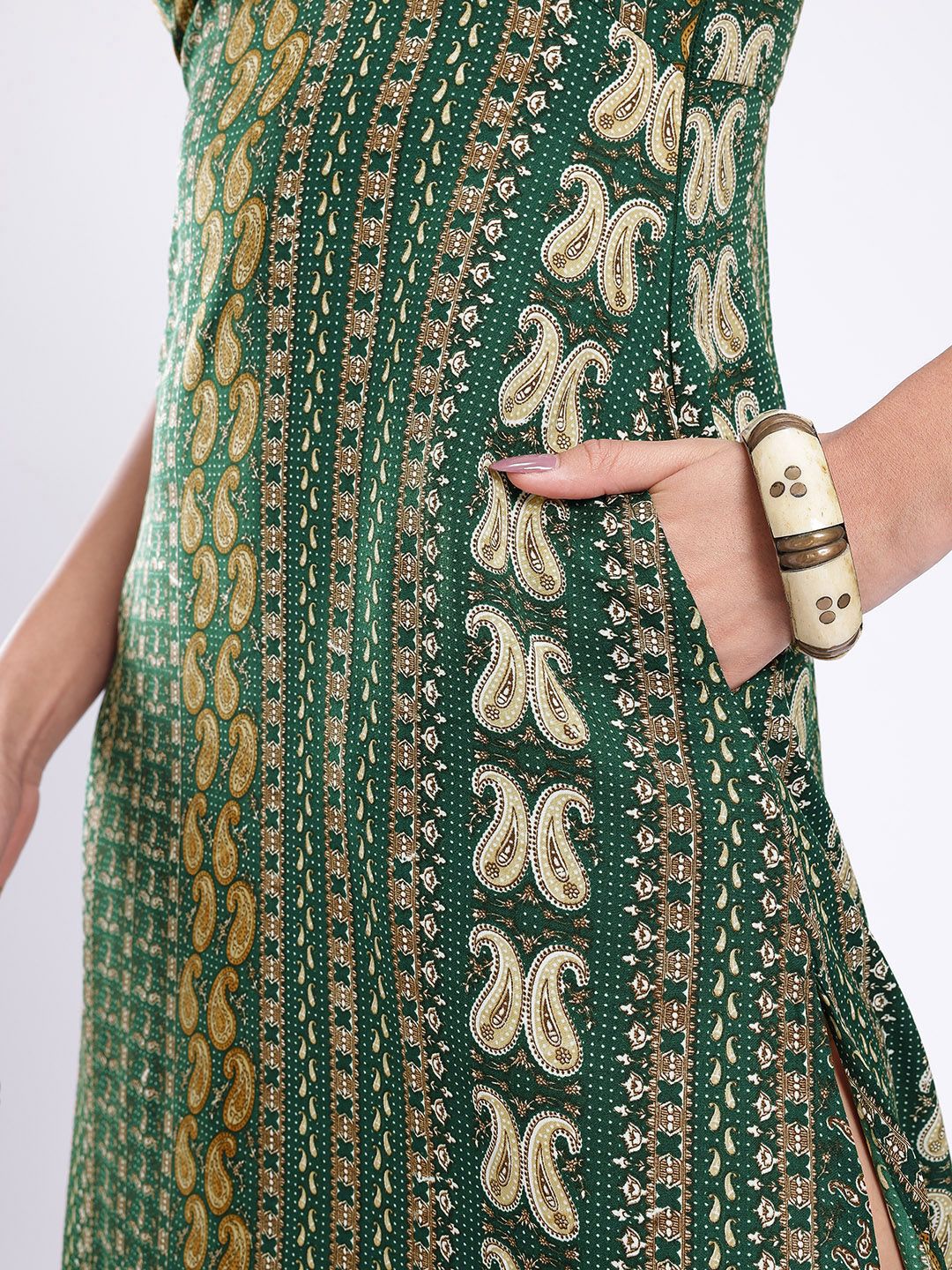 Paisley Printed Plunge V-Neck Empire Slit Midi Dress 5