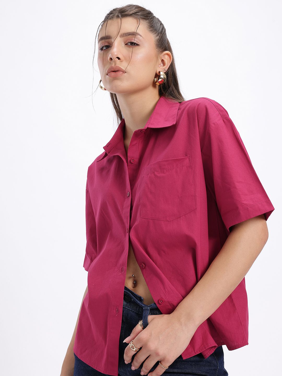 glitchez Oversized Pure Cotton Drop-Shoulder Sleeves Casual Shirt