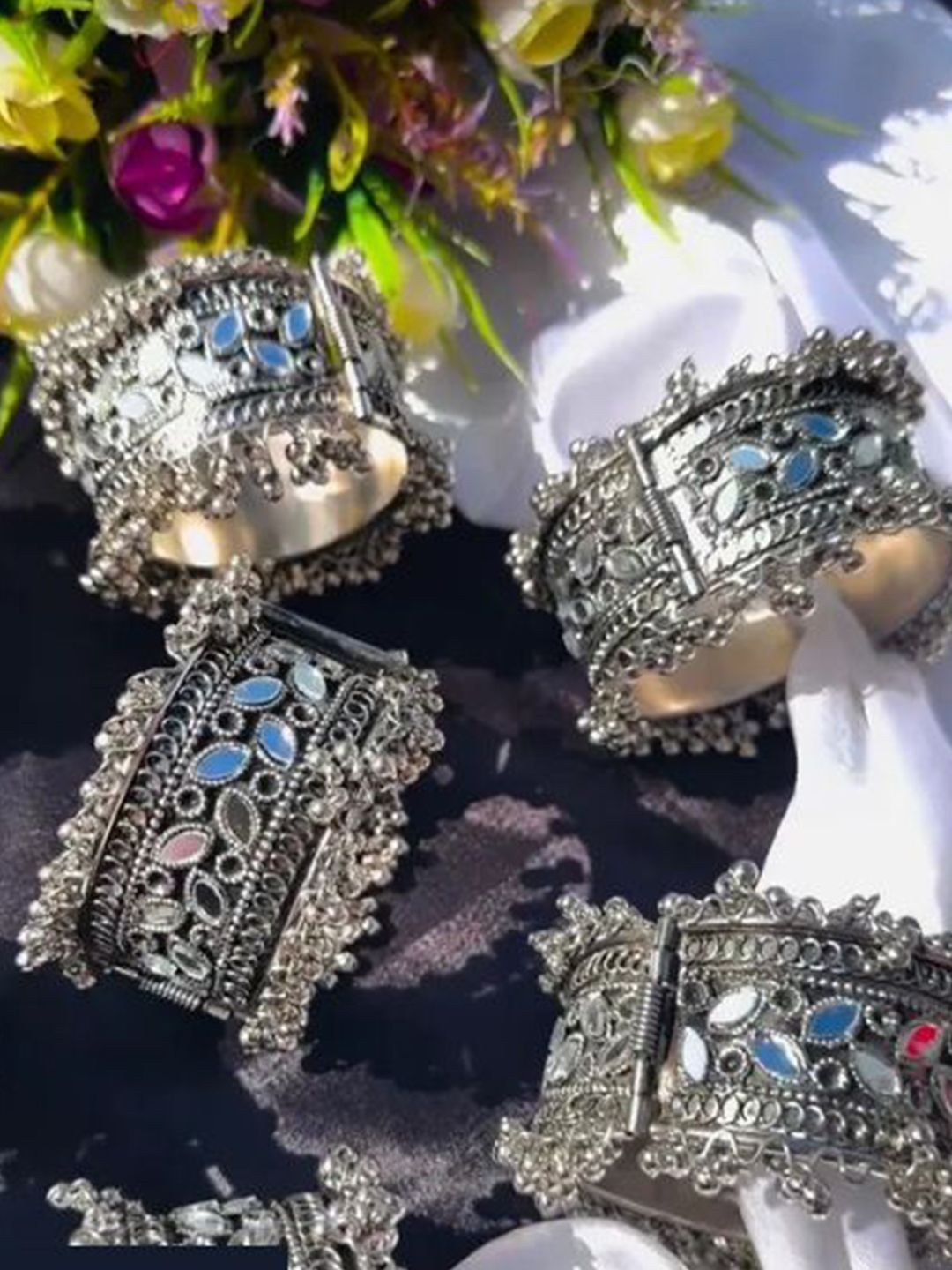 SZN Silver-Plated Artificial Stones and Beads Wraparound Oxidised Bracelet